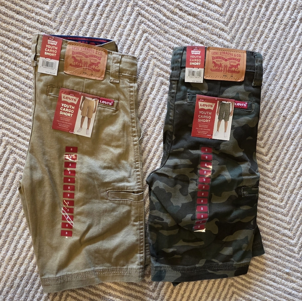 2x Levi's Boy's Tan And Camo Cargo Shorts Size 10